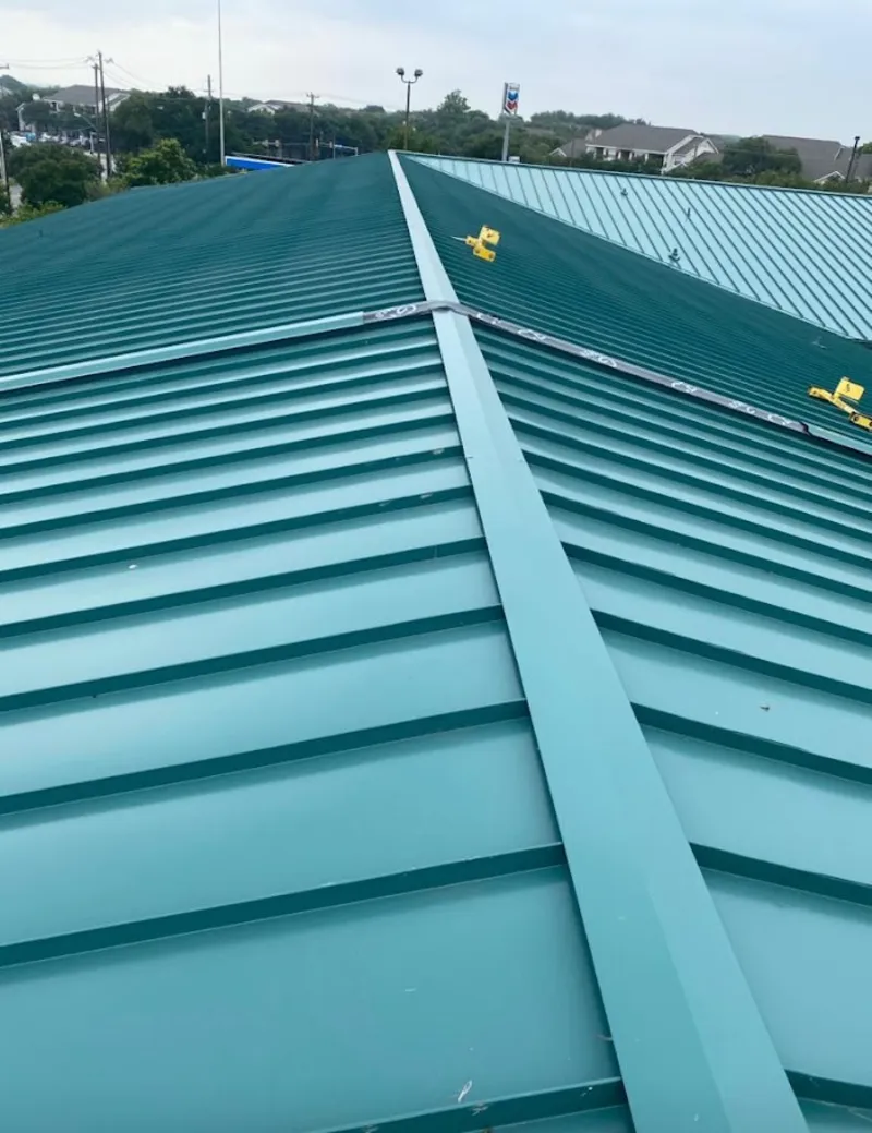 Green commercial metal roof ridge and valley for Metal Roof Repair in Pembroke Pines